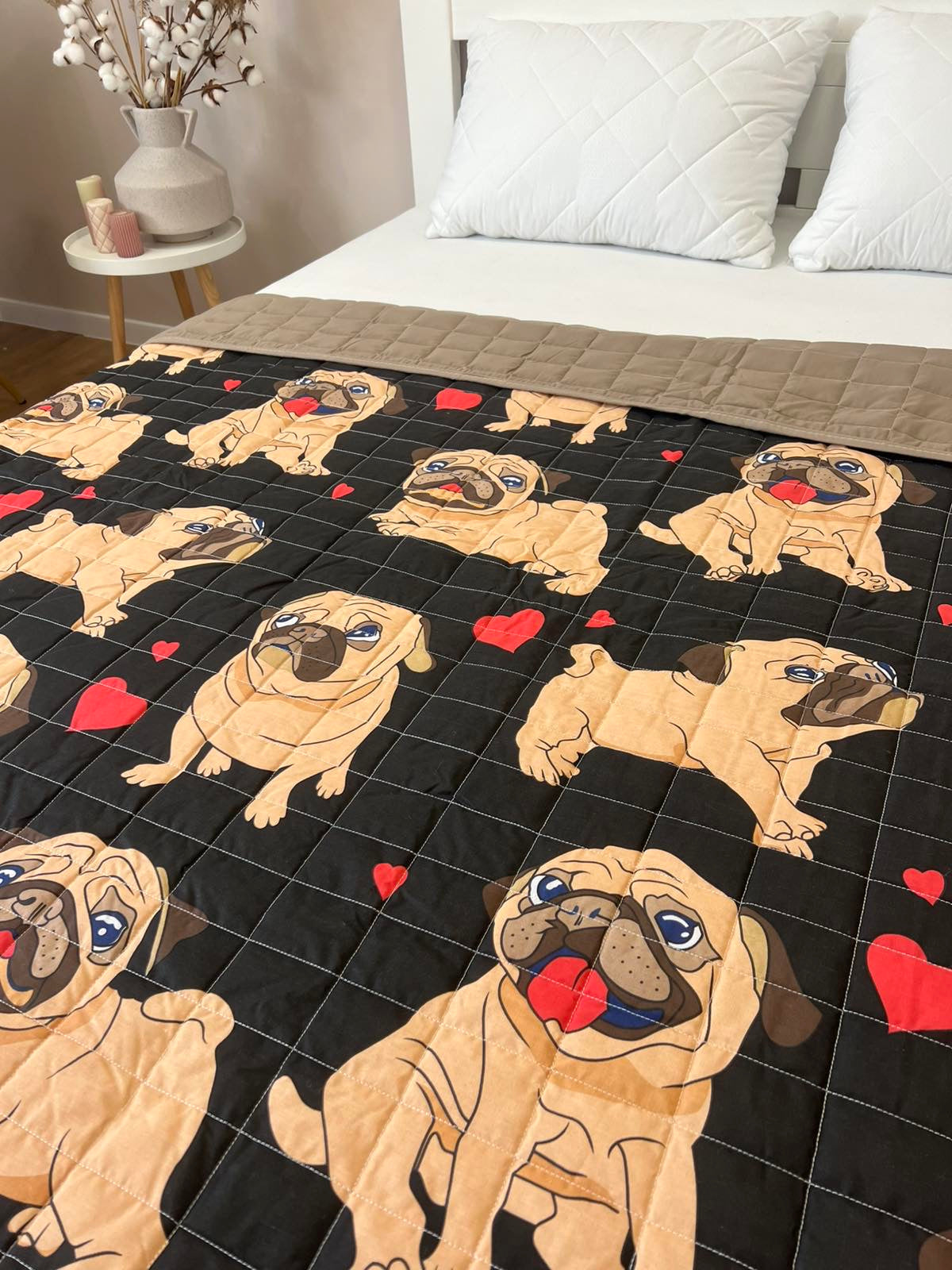 Children's blanket black  pugs
