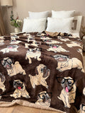 SoftNature плед 155*220 Velour bedspread with a pug pattern