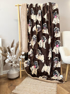SoftNature плед 200*220 Velour bedspread with a pug pattern