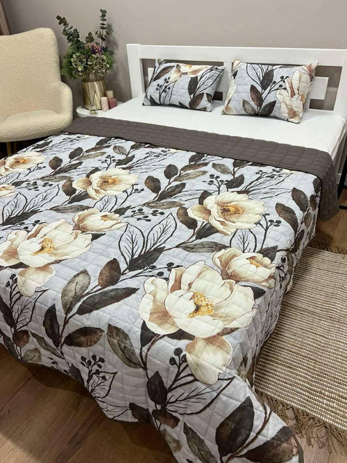 SoftNature 155*220 Bedspread with pillows with magnolia flower pattern