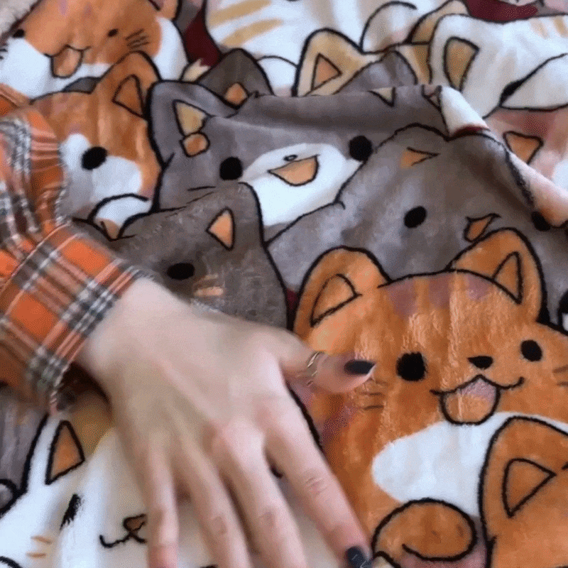 SoftNature плед Velour bedspread with a pattern of many cats