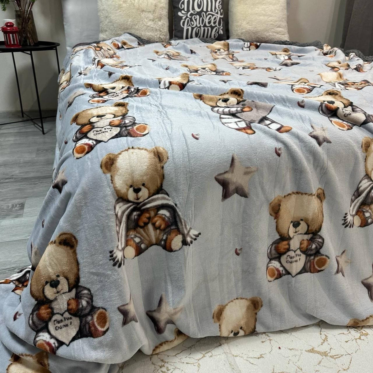 SoftNature плед 200*220 Velour bedspread with a blue bear pattern