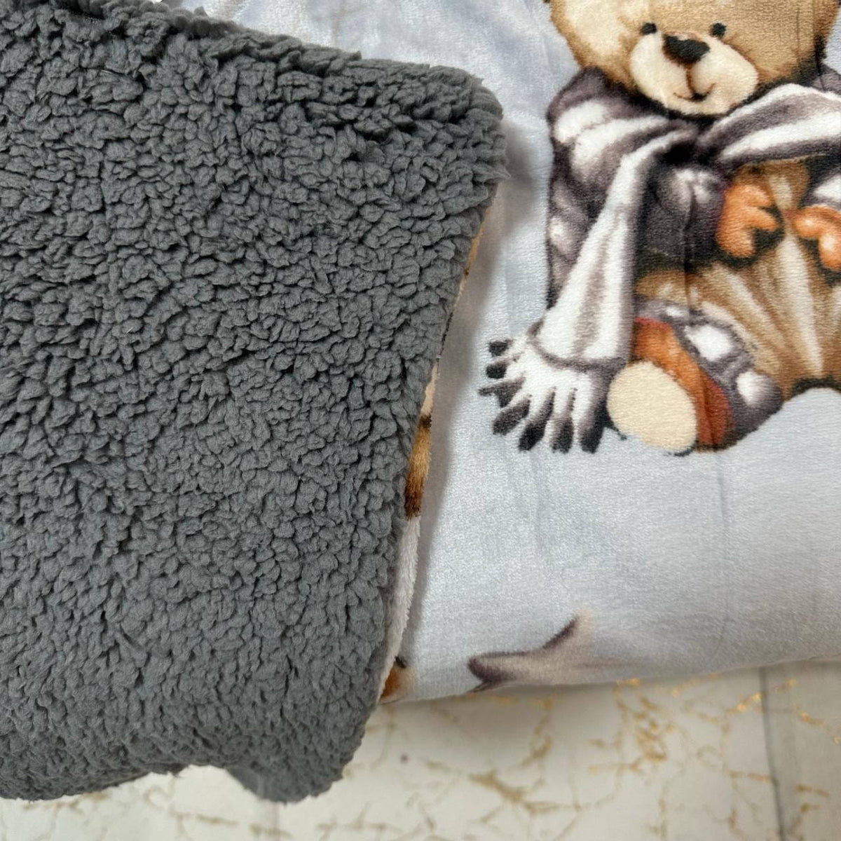 SoftNature плед Velour bedspread with a blue bear pattern