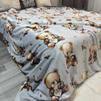 SoftNature плед Velour bedspread with a blue bear pattern