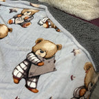 SoftNature плед Velour bedspread with a blue bear pattern