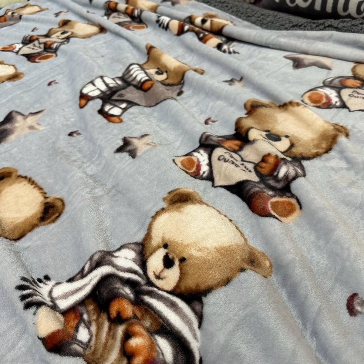 SoftNature плед Velour bedspread with a blue bear pattern