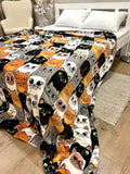 SoftNature плед 155*220 Velour bedspread with a pattern of many black cats