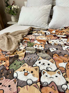 SoftNature плед 155*220 Velour bedspread with a pattern of many cats