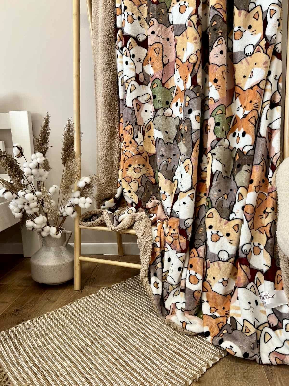 SoftNature плед Velour bedspread with a pattern of many cats