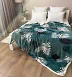 SoftNature плед Velour bedspread with an emerald leaf pattern
