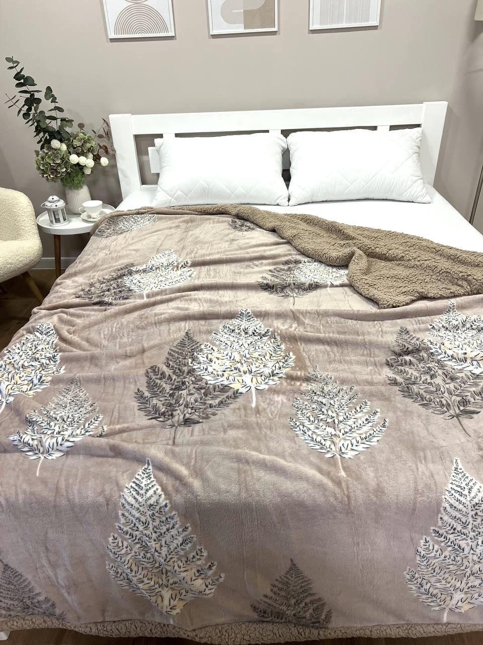 SoftNature плед Velour bedspread with leaf pattern