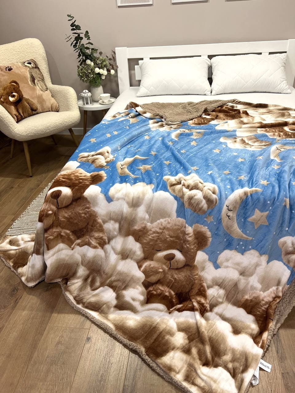SoftNature плед Velour blanket with a bear on a cloud