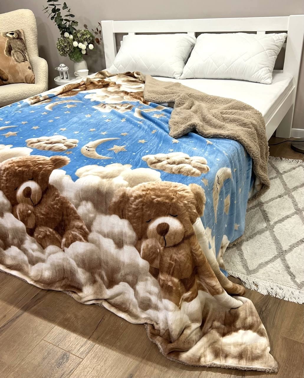 SoftNature плед 155*220 Velour blanket with a bear on a cloud
