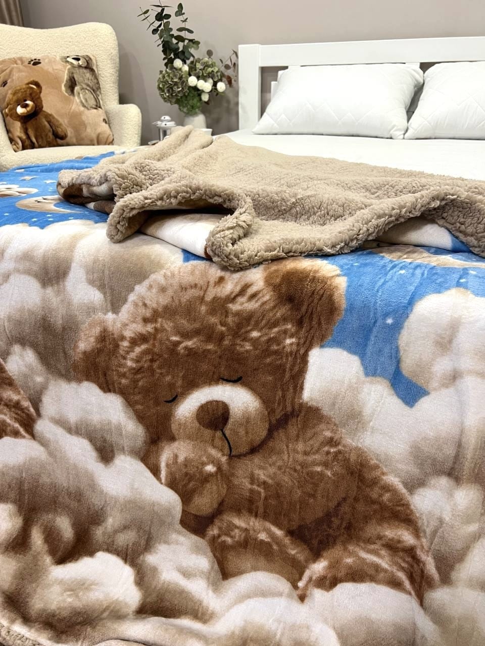 SoftNature плед 200*220 Velour blanket with a bear on a cloud