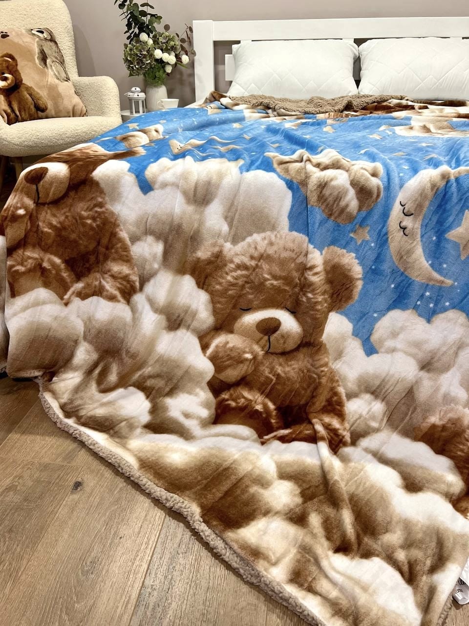 SoftNature плед Velour blanket with a bear on a cloud