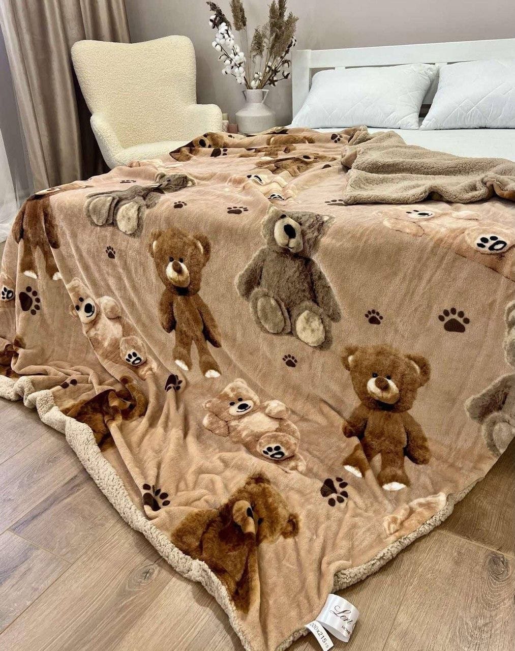 SoftNature плед Velour blanket with bear pattern