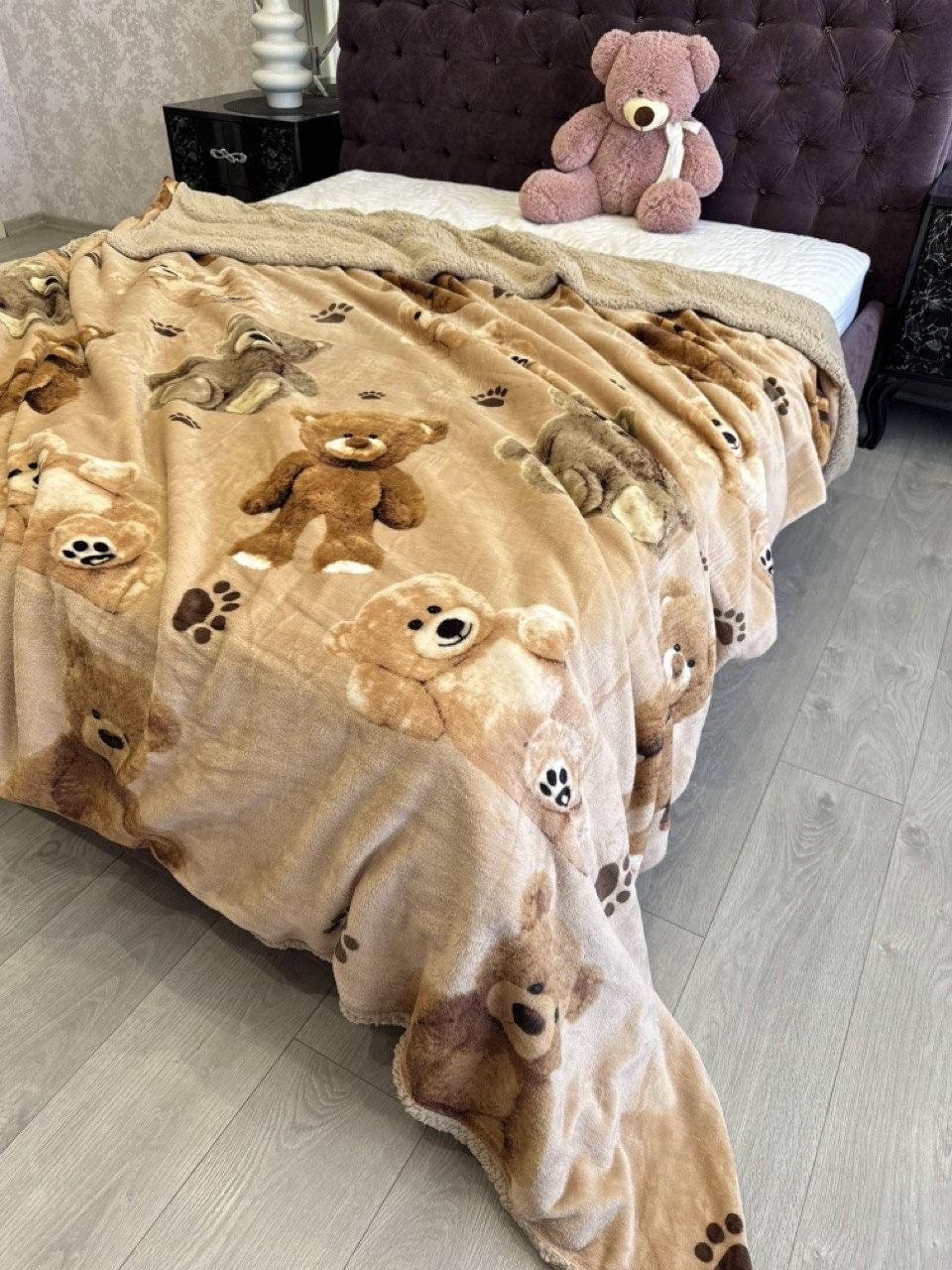 SoftNature плед 200*220 Velour blanket with bear pattern