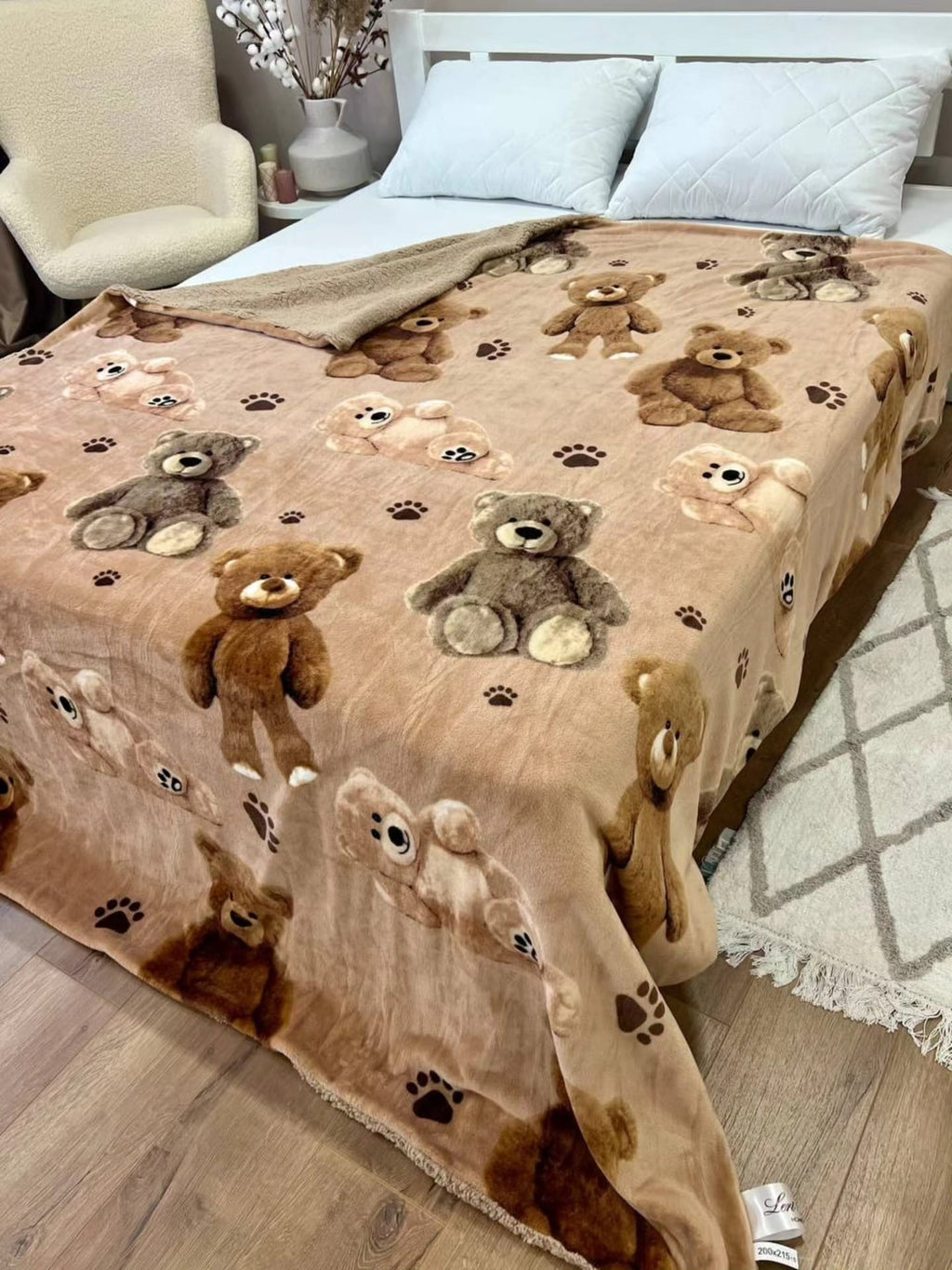 SoftNature плед Velour blanket with bear pattern